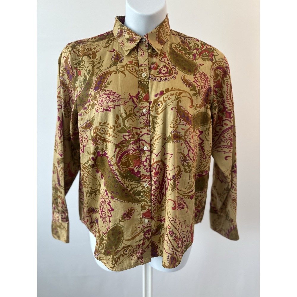 Women's Sz: XL Tan Paisley Button Down Shirt by Lauren Ralph Lauren (B64)
